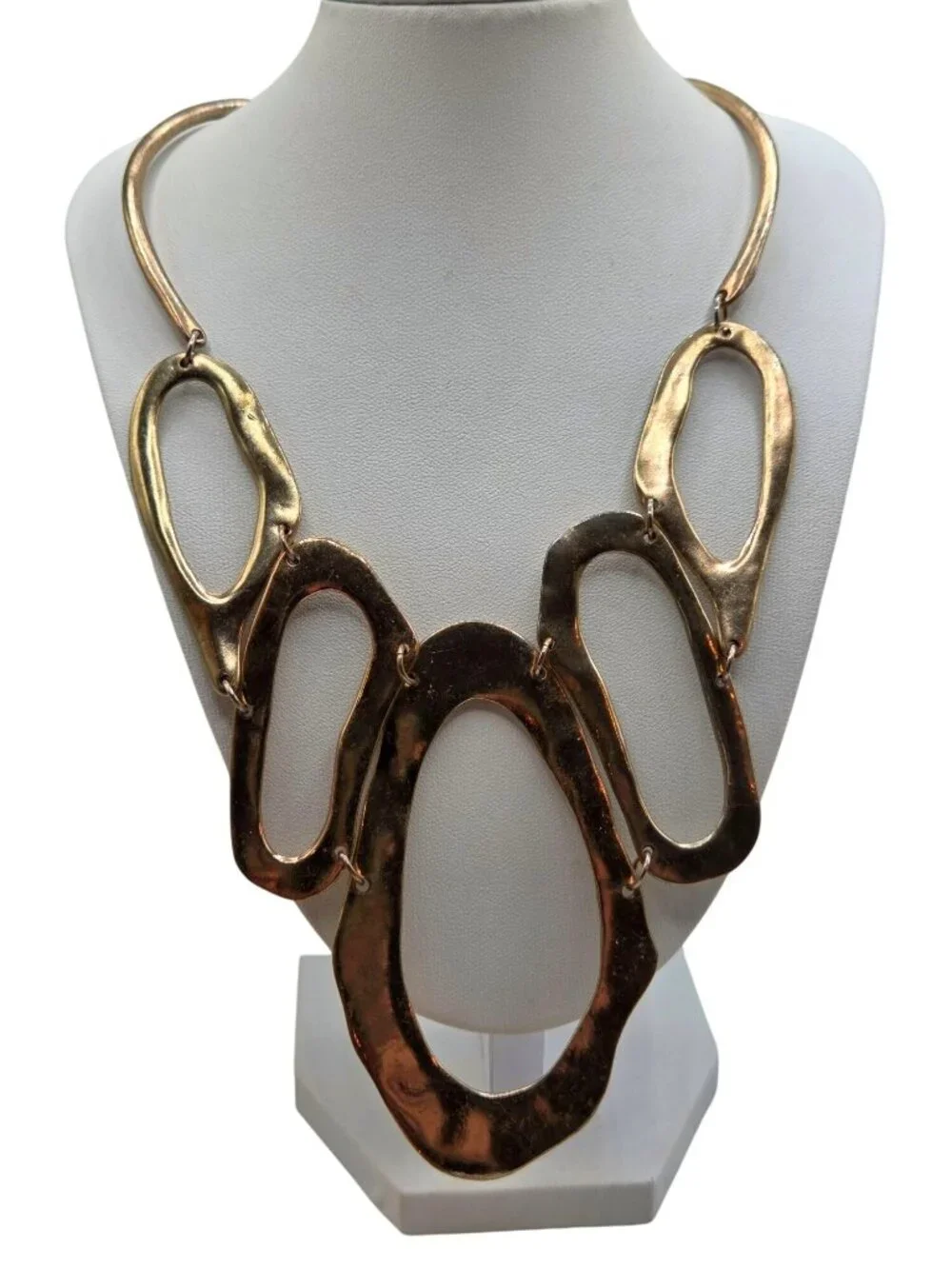 Abstract Gold-Tone Statement Necklace With Oval Links & Toggle Clasp